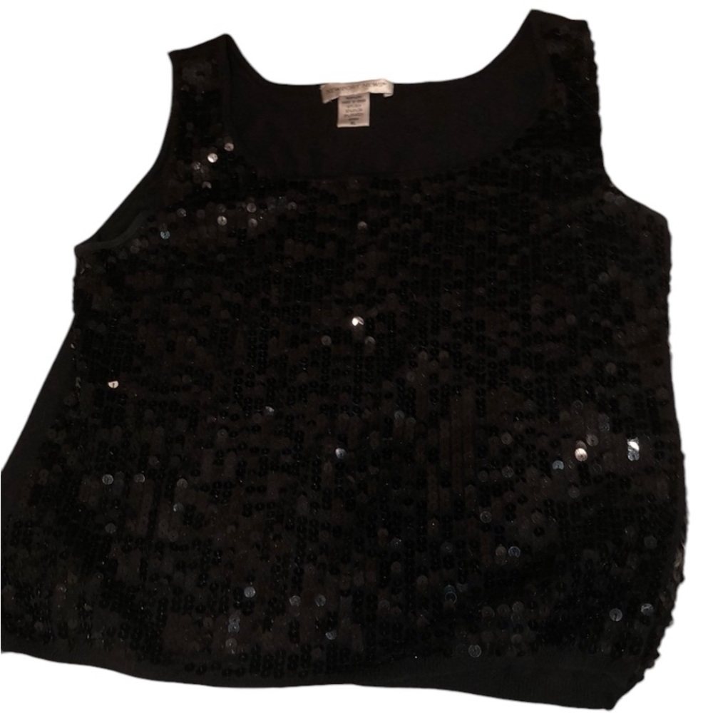 Newport News size X-Large Black knit sequin front top tank top stretch